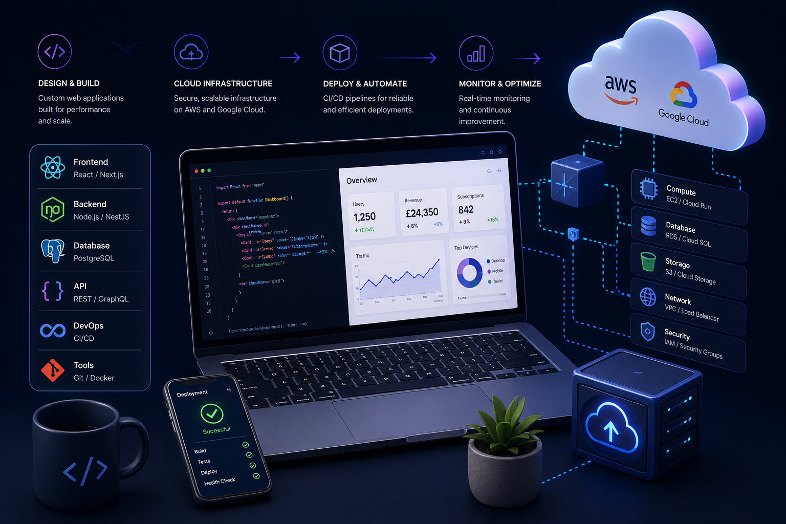 Full-stack. Cloud-ready. AI-powered workflows. Delivered.